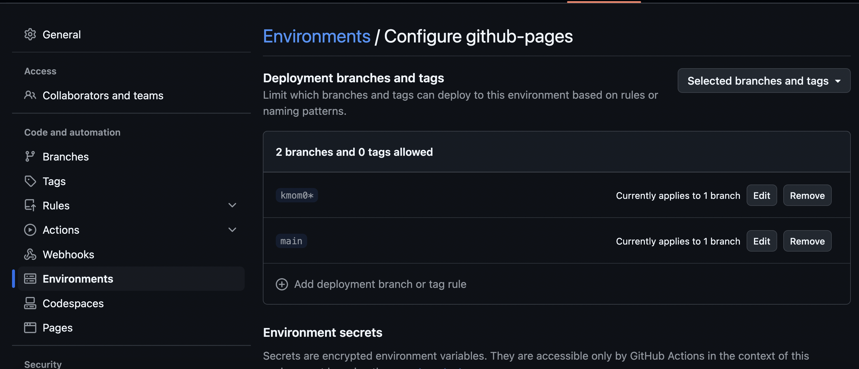 Add deployment branch in GitHub